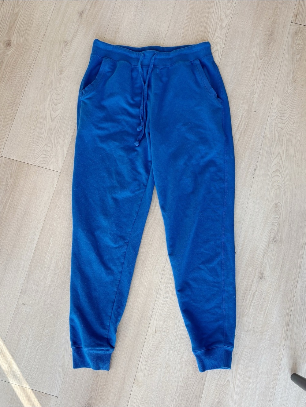 blue joggers with stretchy waist, cuffed bottoms (Fashion Nova)